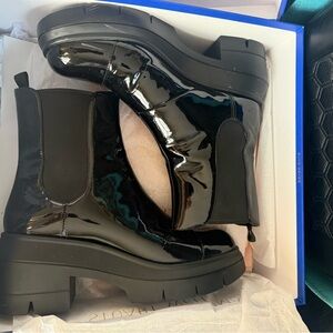 Stuart Weitzman NORAH Black Patent Leather Ankle Boots
